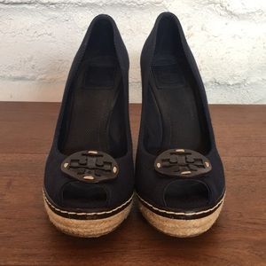 Tory Burch Navy Canvas Espadrilles, Size 8